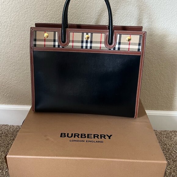 Leather and Vintage Check Two-handle Medium Title Bag - Picture 2 of 9